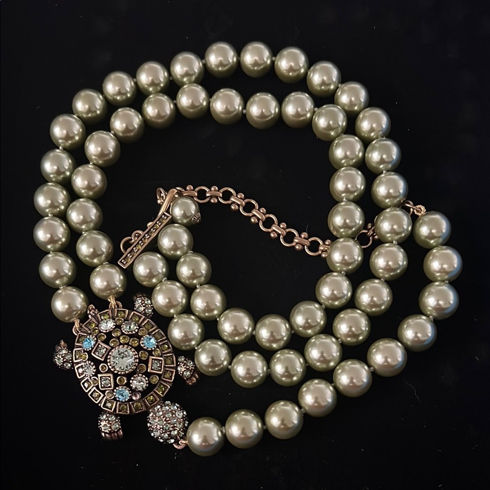 Heidi Daus Elegant Green Pearls Necklace with Turtle Pendant
